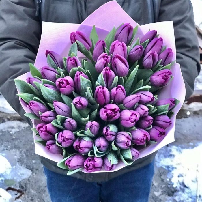 Букет из 51 фиолетового тюльпана, фото 4